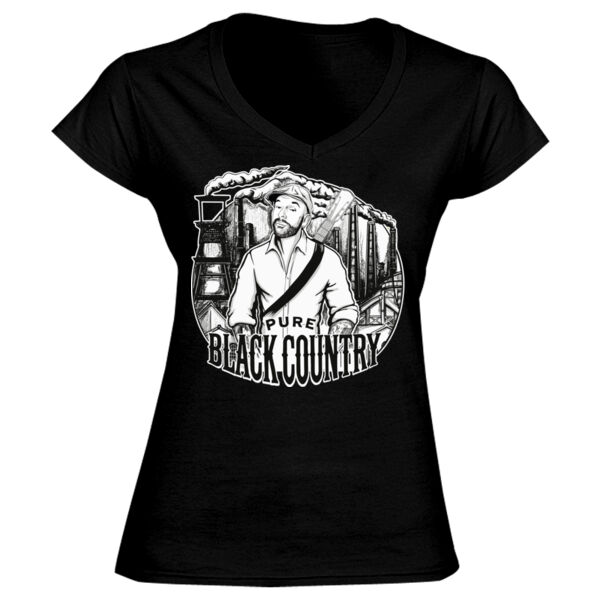 Pure Black Country Full Design - GD78 Softstyle® Ladies' V-Neck T-Shirt Thumbnail